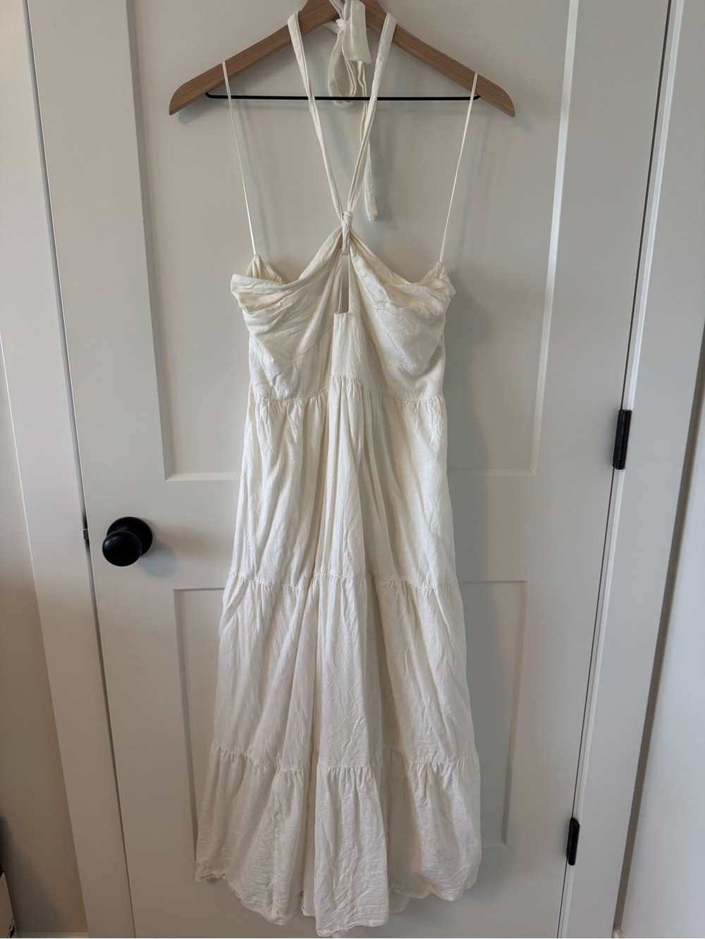 Abercrombie & Fitch White Halter-Tie Tiered Maxi Dress Size L - Picture 2 of 5